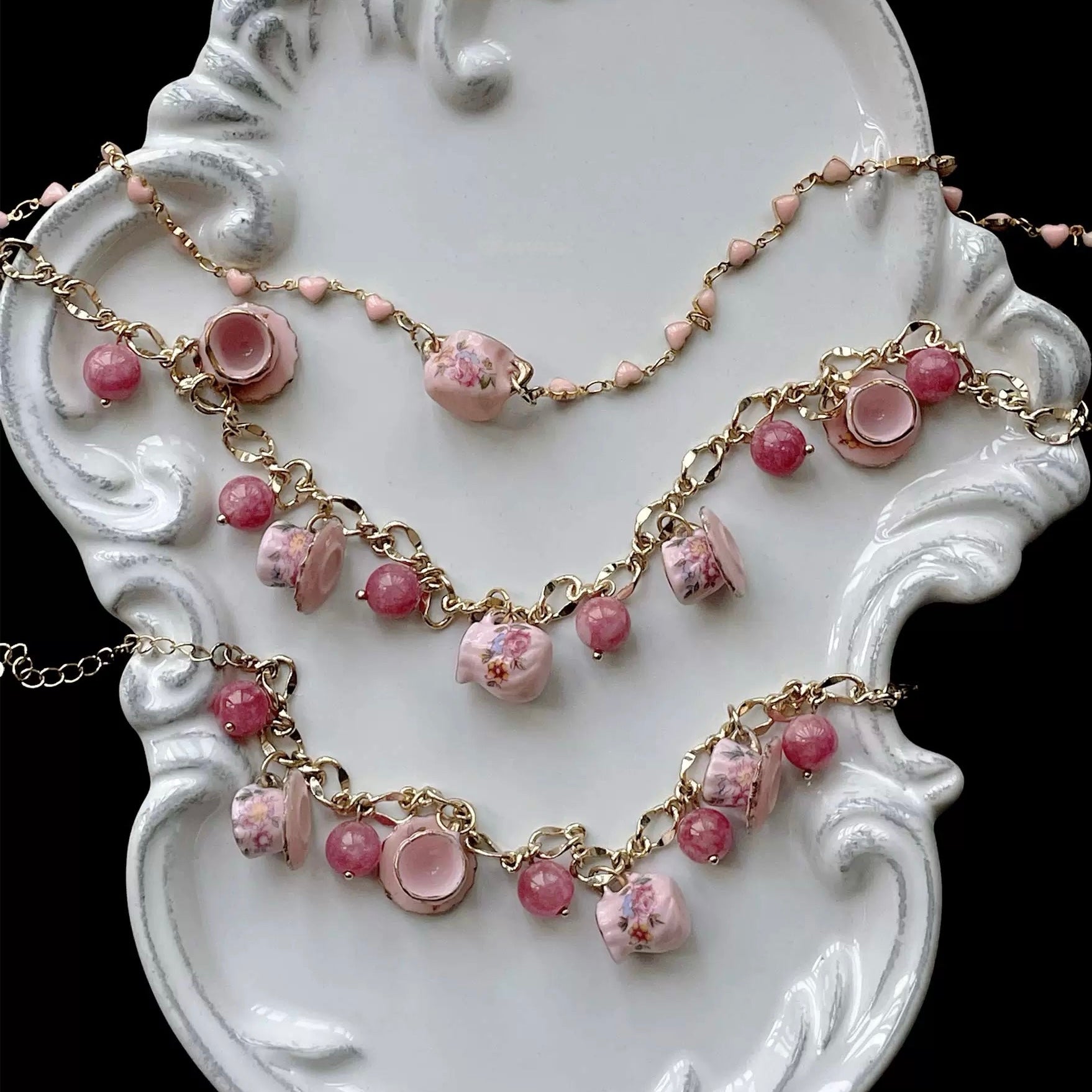 Handmade Sweet Tea Party Teacup Necklace & Bracelet Set