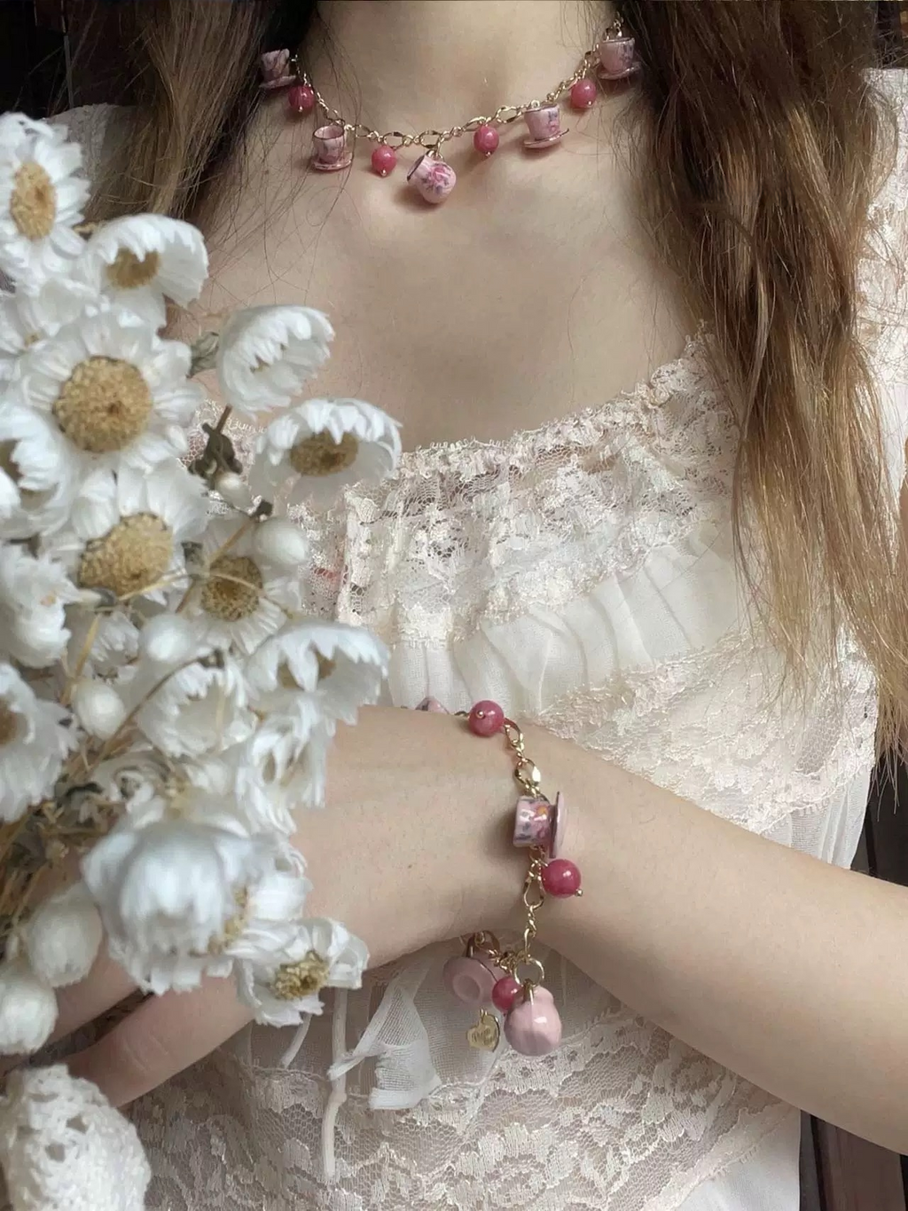 Handmade Sweet Tea Party Teacup Necklace & Bracelet Set
