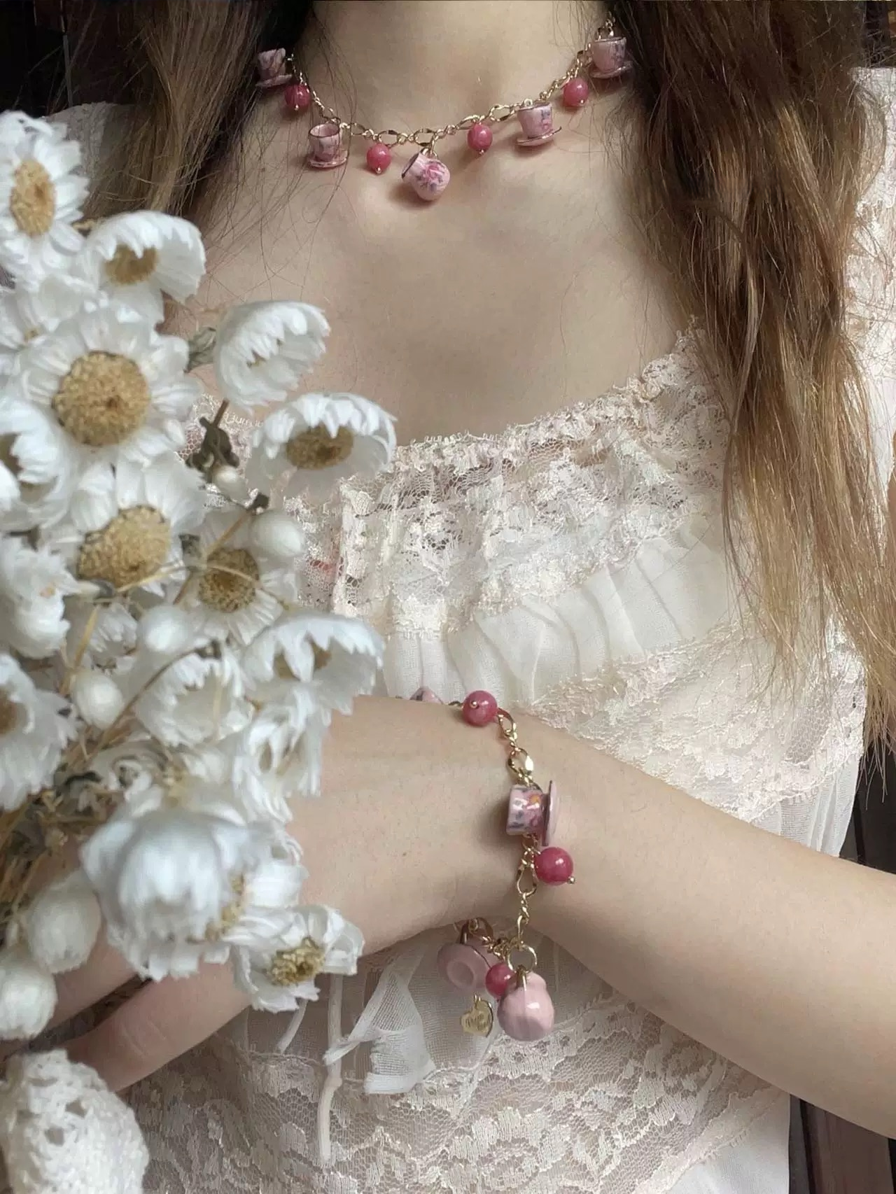 Handmade Sweet Tea Party Teacup Necklace & Bracelet Set