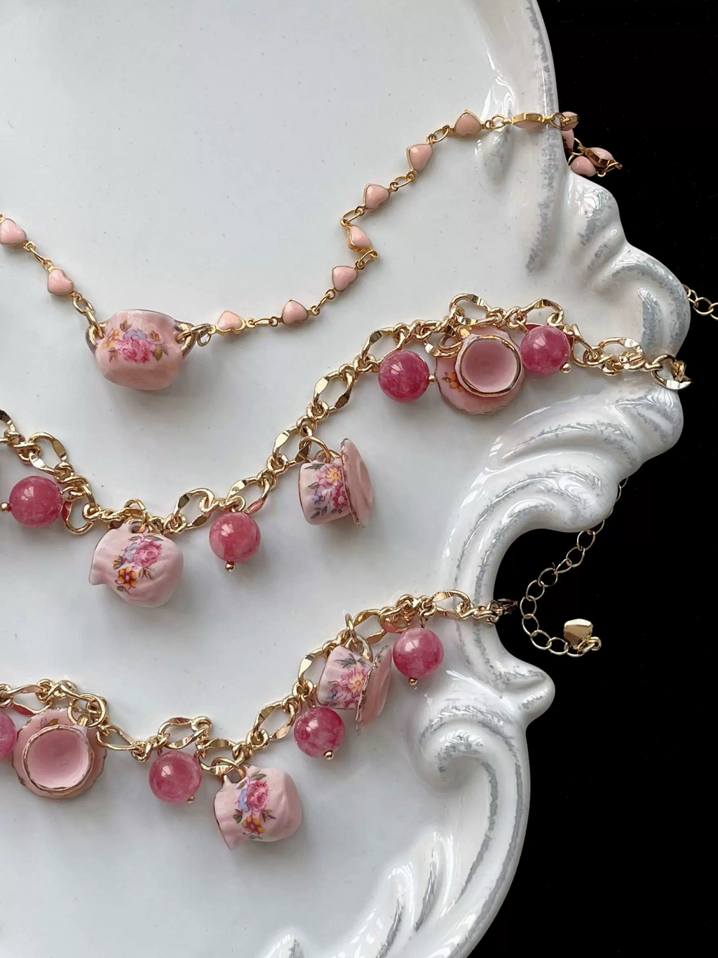 Handmade Sweet Tea Party Teacup Necklace & Bracelet Set