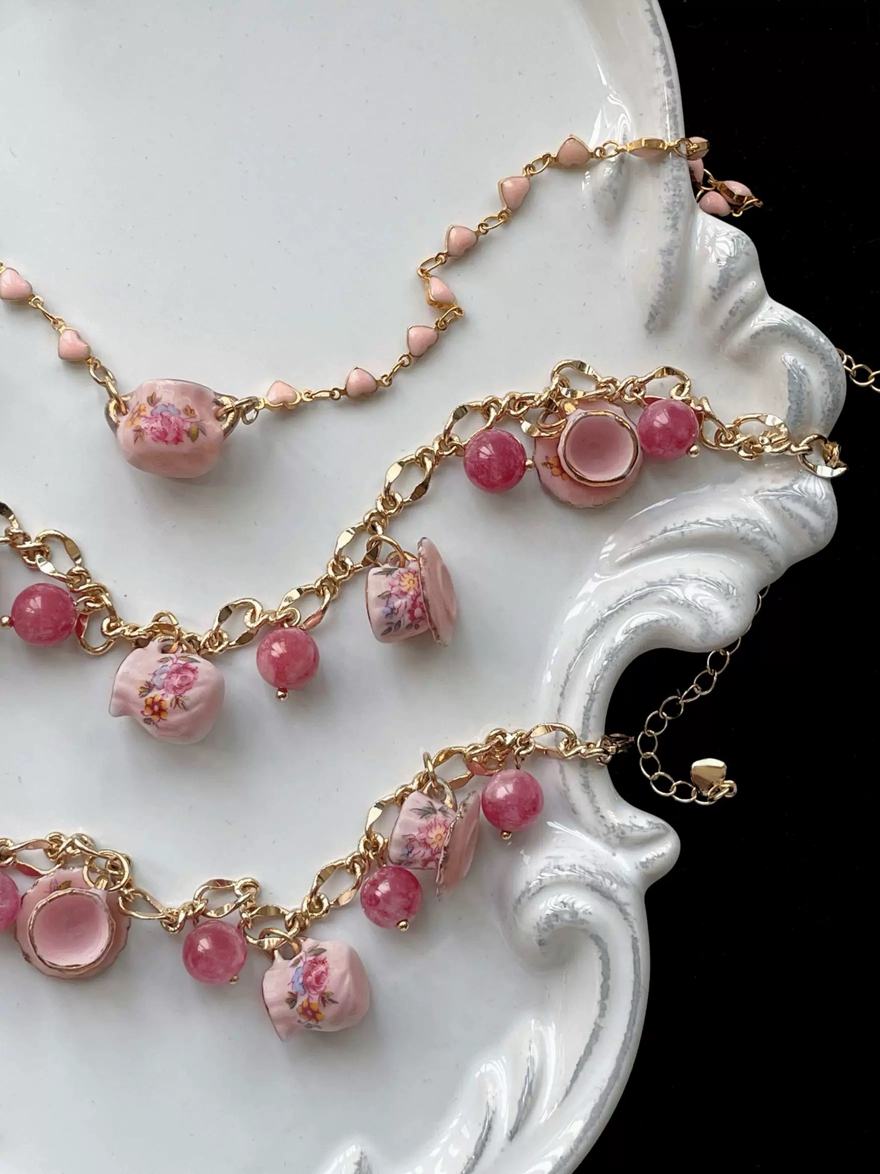 Handmade Sweet Tea Party Teacup Necklace & Bracelet Set