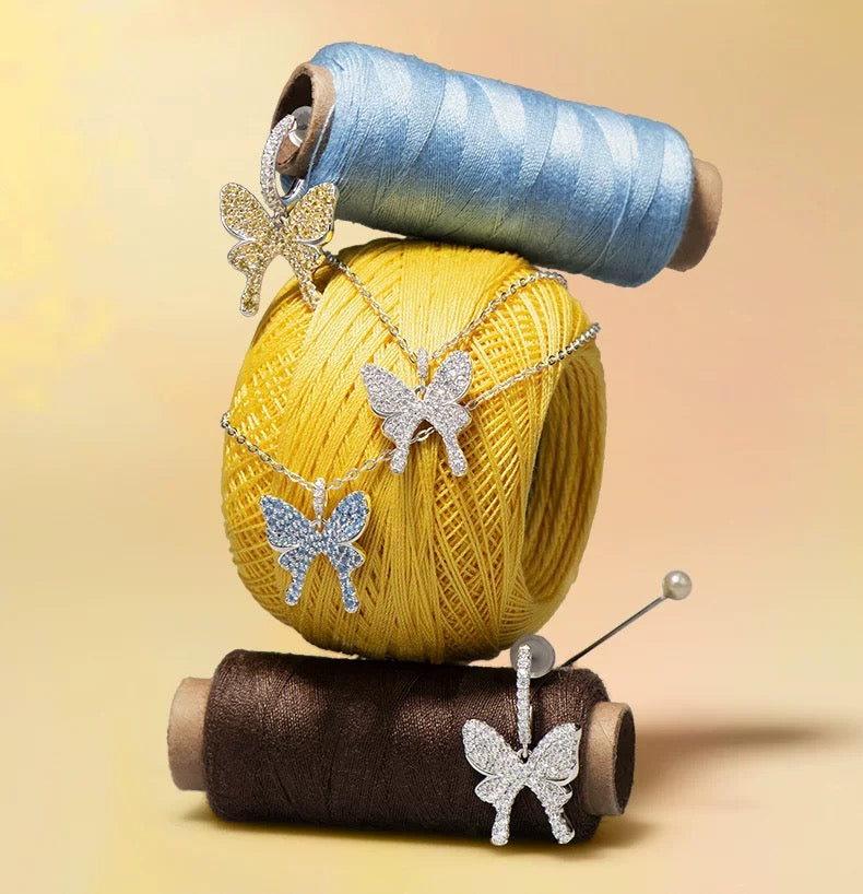 925 Sterling Silver Shiny Butterfly Necklace Earring Set