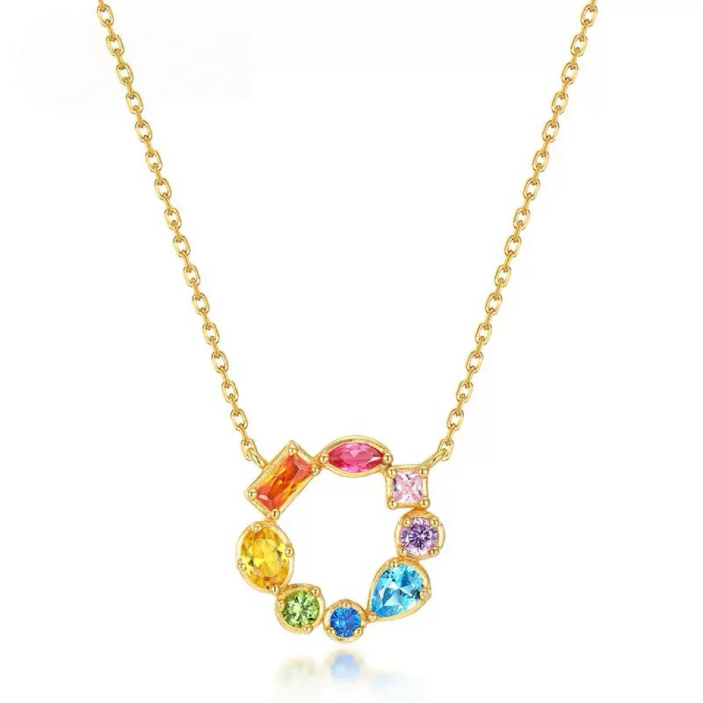 S925 Sterling Sliver Rainbow Wreath Necklace