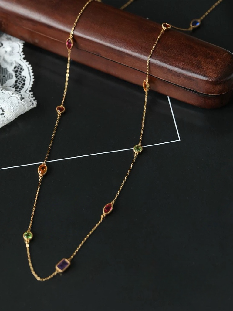 Colored Gemstone Necklace Bracelet Earring Set