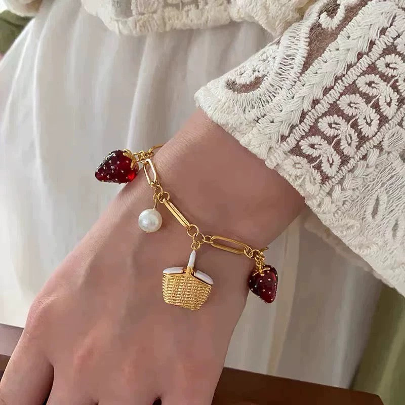 Strawberry Picnic Basket Jewelry Set