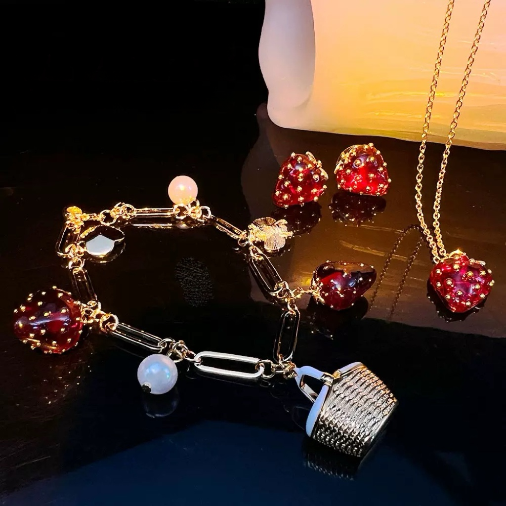 Strawberry Picnic Basket Jewelry Set