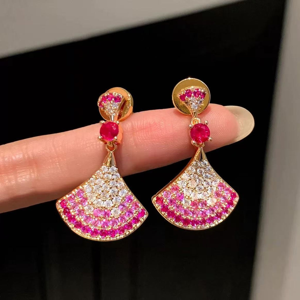 Blush Fan Dress Sparkle Necklace & Earrings Set