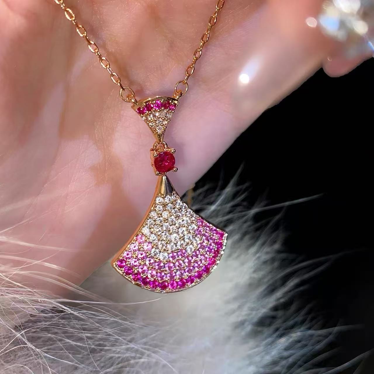 Blush Fan Dress Sparkle Necklace & Earrings Set