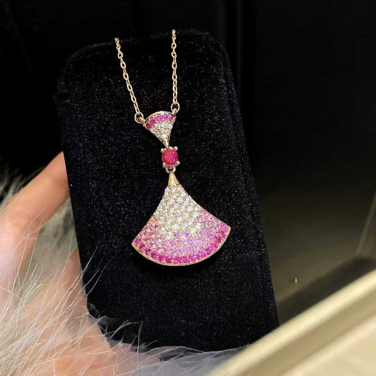 Blush Fan Dress Sparkle Necklace & Earrings Set