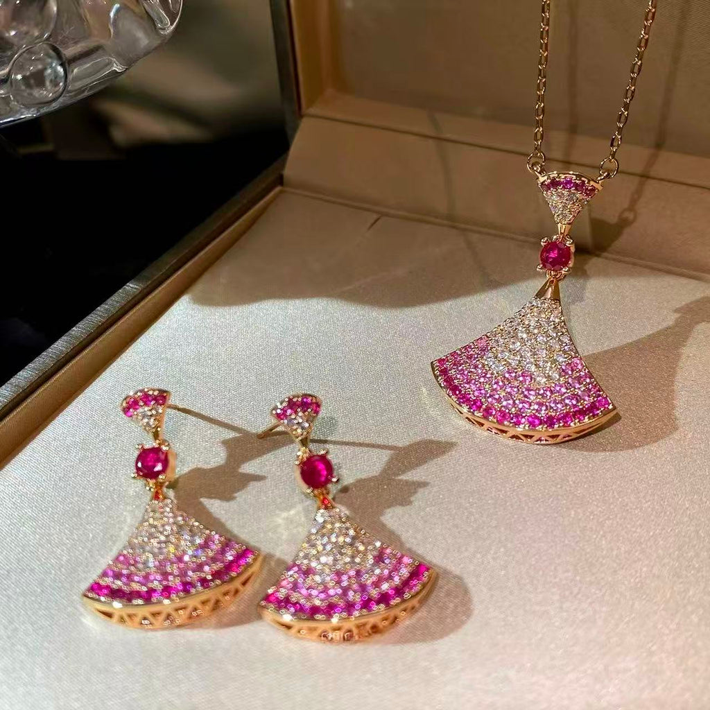 Blush Fan Dress Sparkle Necklace & Earrings Set