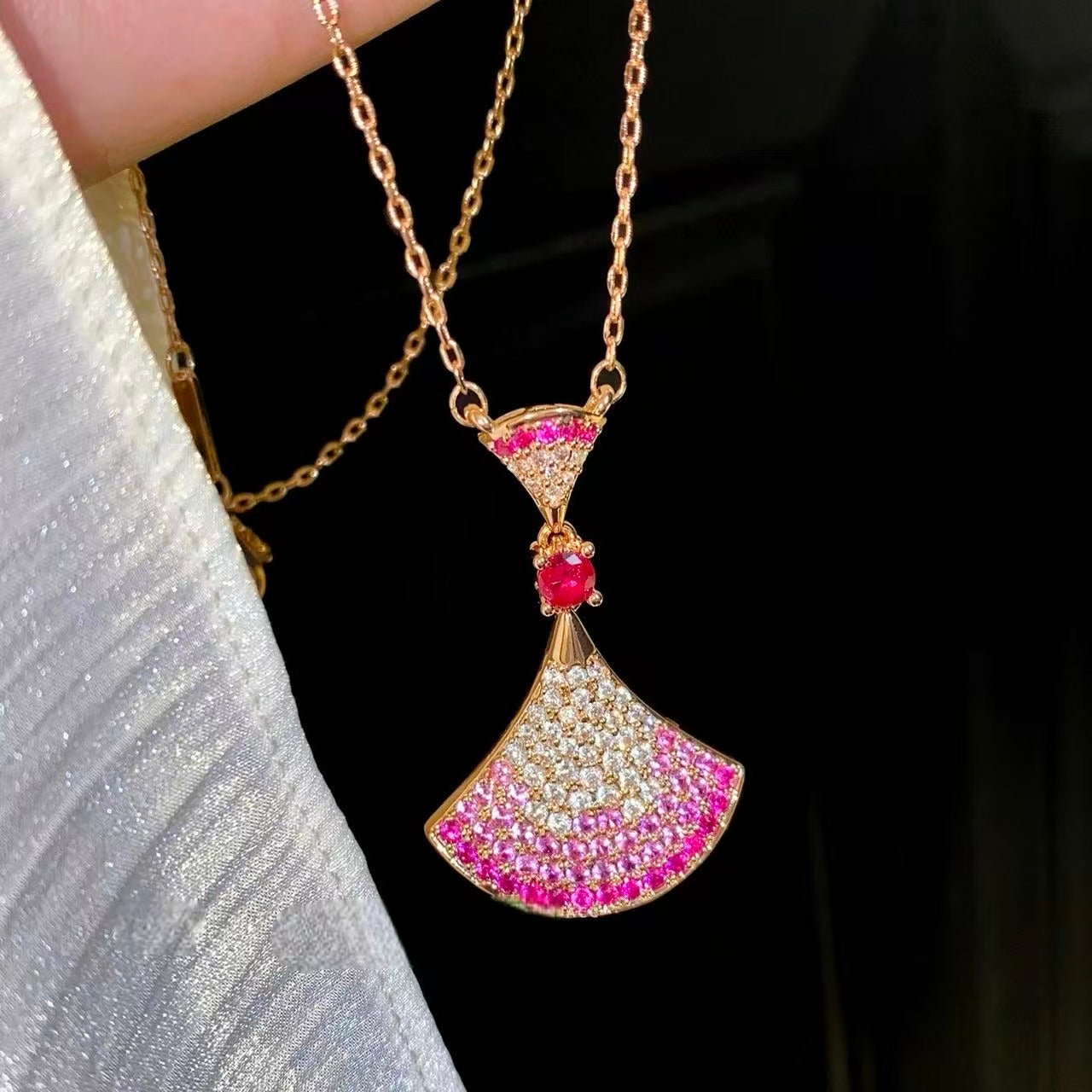 Blush Fan Dress Sparkle Necklace & Earrings Set