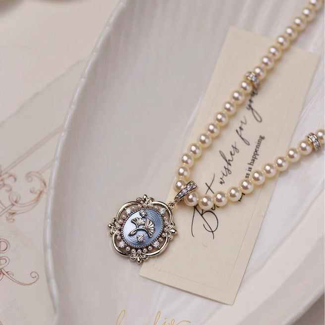 Delicate Ginkgo Leaf French Pearl Jewelry Set