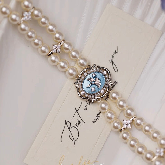 Delicate Ginkgo Leaf French Pearl Jewelry Set