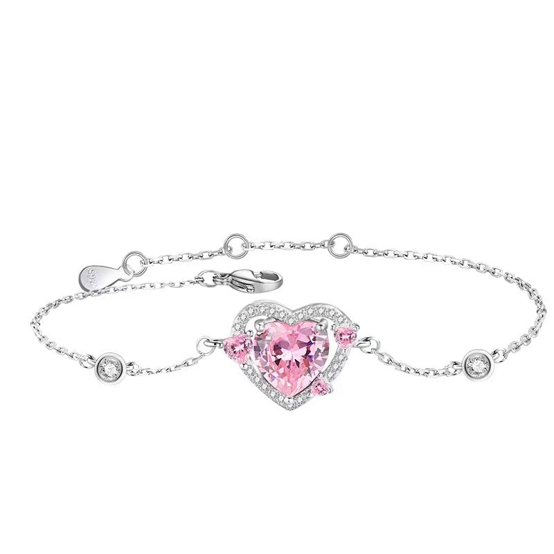 Pink Eternal Love Solid 925 Sterling Silver Heart Necklace Bracelet