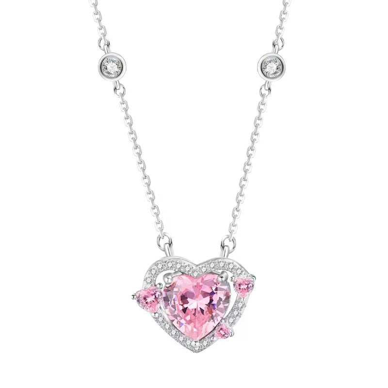 Pink Eternal Love Solid 925 Sterling Silver Heart Necklace Bracelet