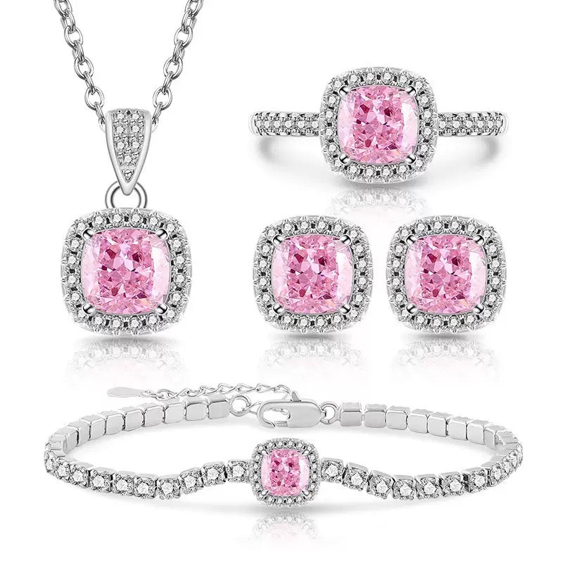 Winter Radiance Cushion-Cut Zircon Jewelry Set
