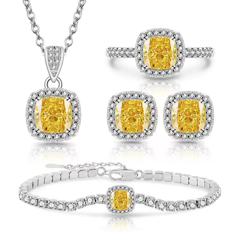 Winter Radiance Cushion-Cut Zircon Jewelry Set