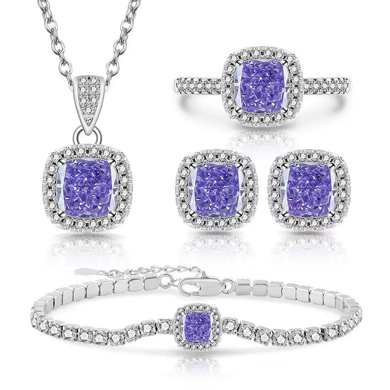 Winter Radiance Cushion-Cut Zircon Jewelry Set
