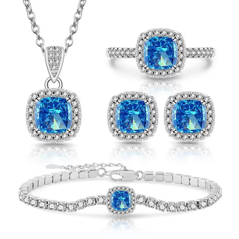 Winter Radiance Cushion-Cut Zircon Jewelry Set
