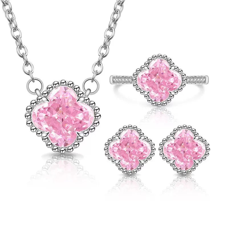 Lucky Four-Leaf Clover Ice Zircon Jewelry Set