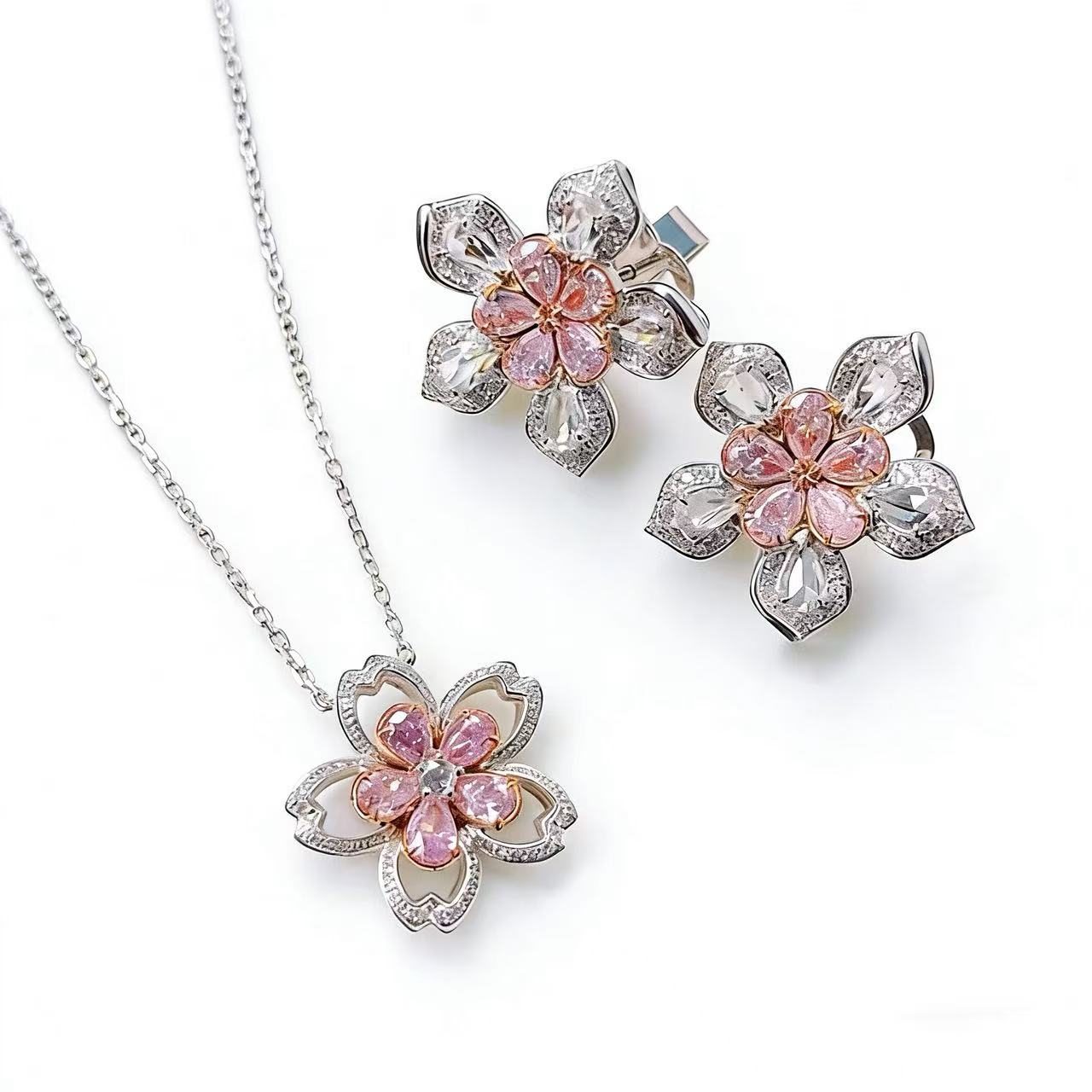 Cherry Blossom Jewelry Set – Elegant Sakura Necklace & Earrings