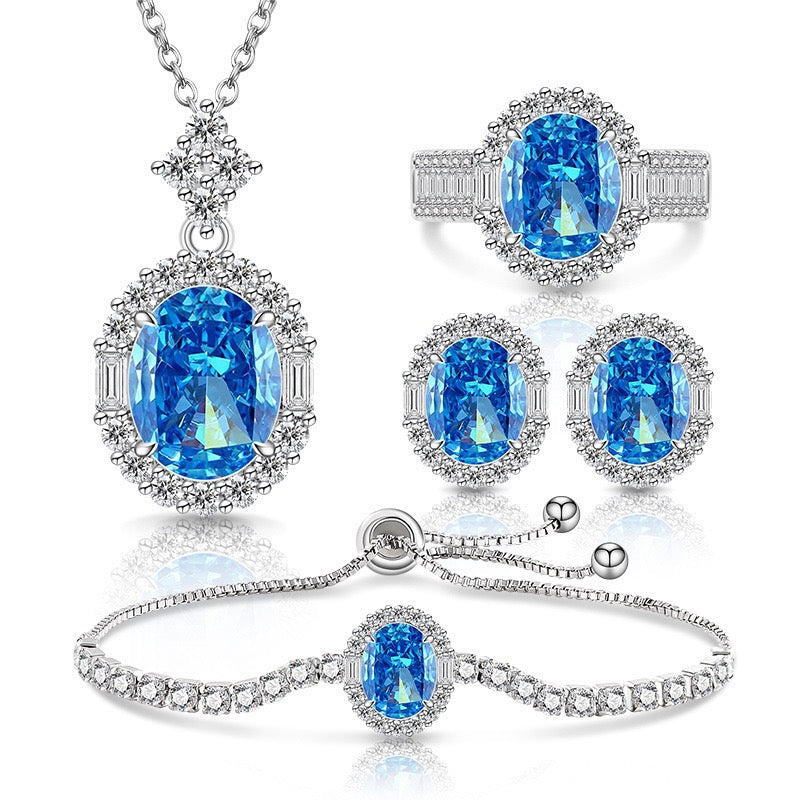 Luxury Pink Oval Cut 5A CZ Jewelry Set