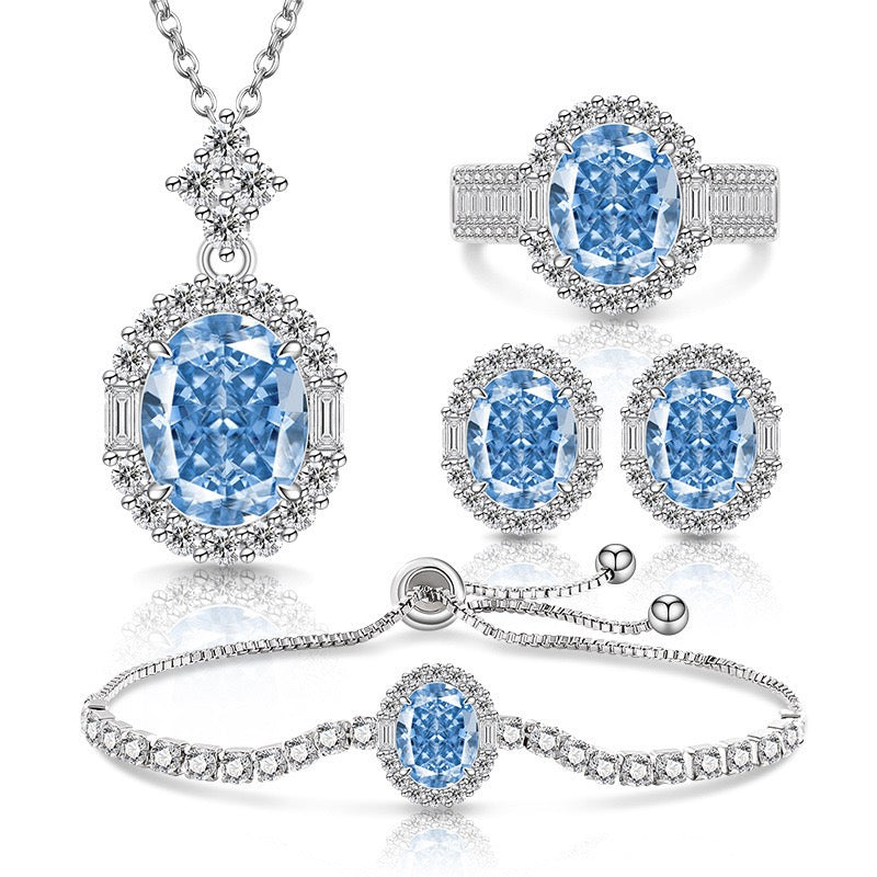 Luxury Pink Oval Cut 5A CZ Jewelry Set