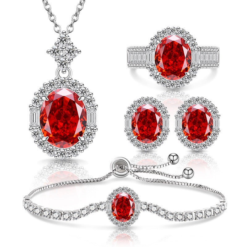 Luxury Pink Oval Cut 5A CZ Jewelry Set