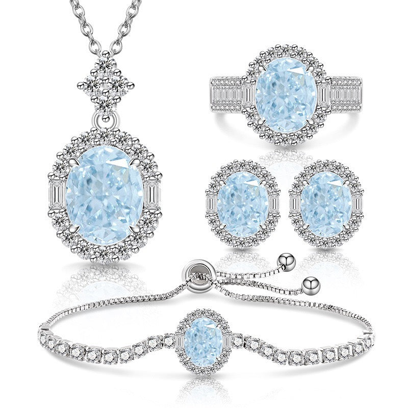 Luxury Pink Oval Cut 5A CZ Jewelry Set