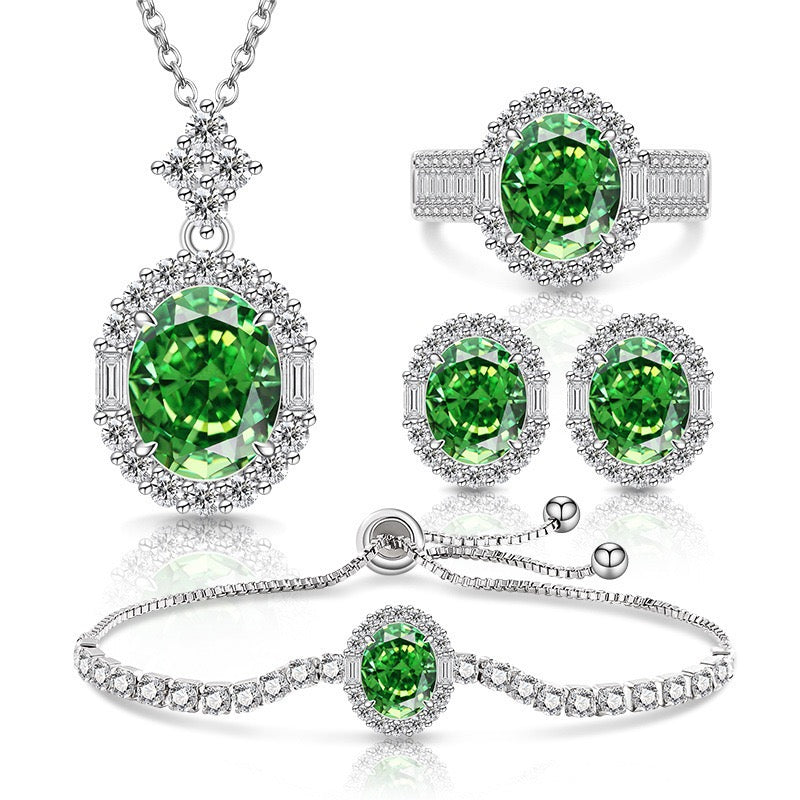 Luxury Pink Oval Cut 5A CZ Jewelry Set