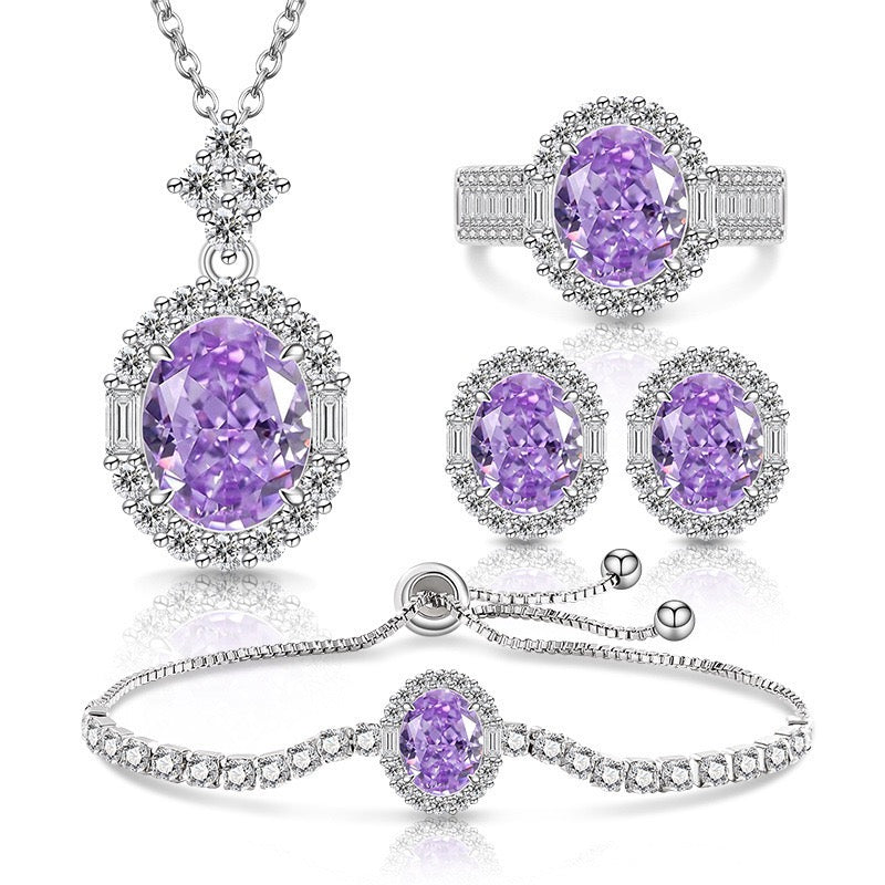 Luxury Pink Oval Cut 5A CZ Jewelry Set