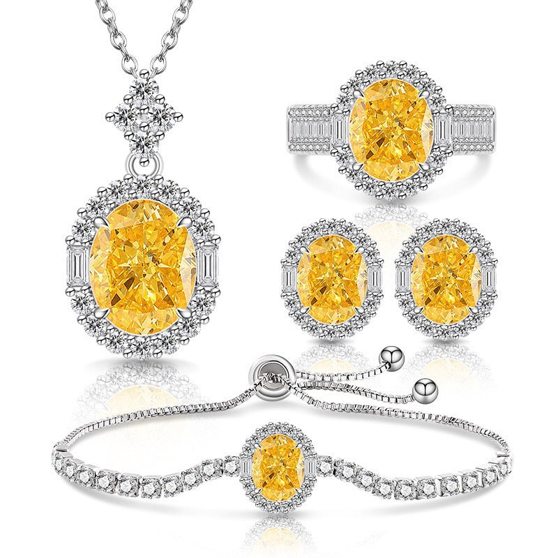 Luxury Pink Oval Cut 5A CZ Jewelry Set