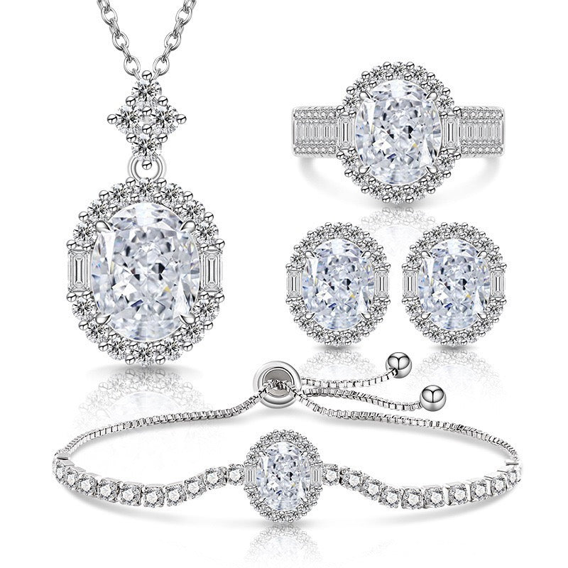 Luxury Pink Oval Cut 5A CZ Jewelry Set