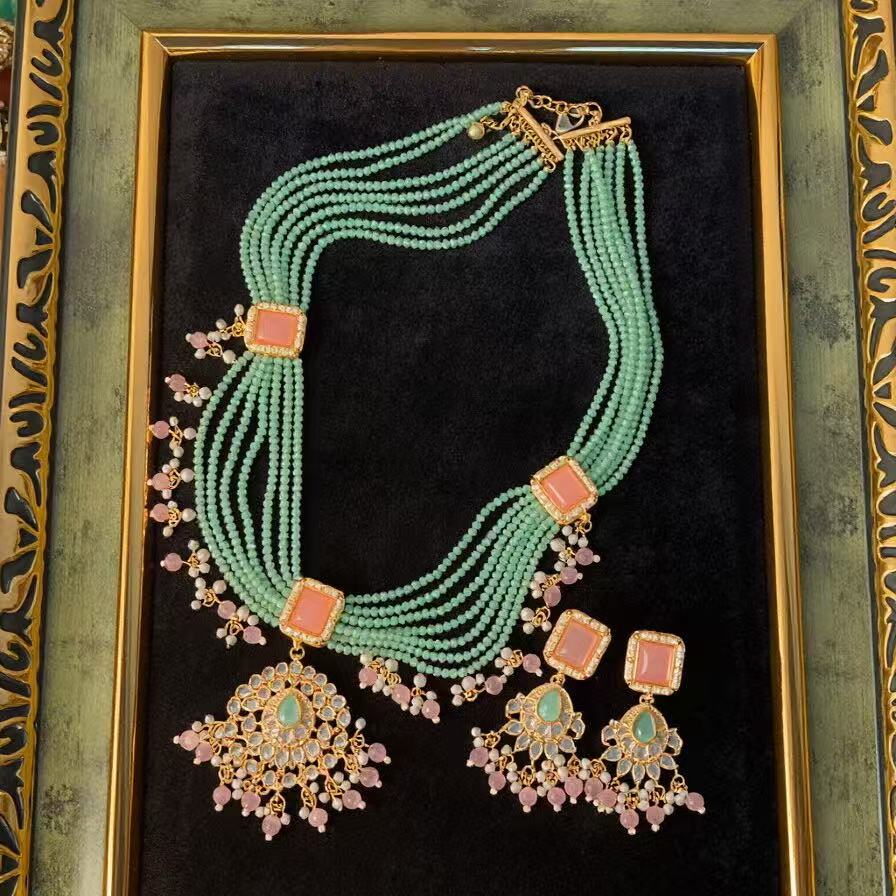 Exotic Maharani Suite|Handcrafted Multi-Strand Artisan Glass Jewelry Set