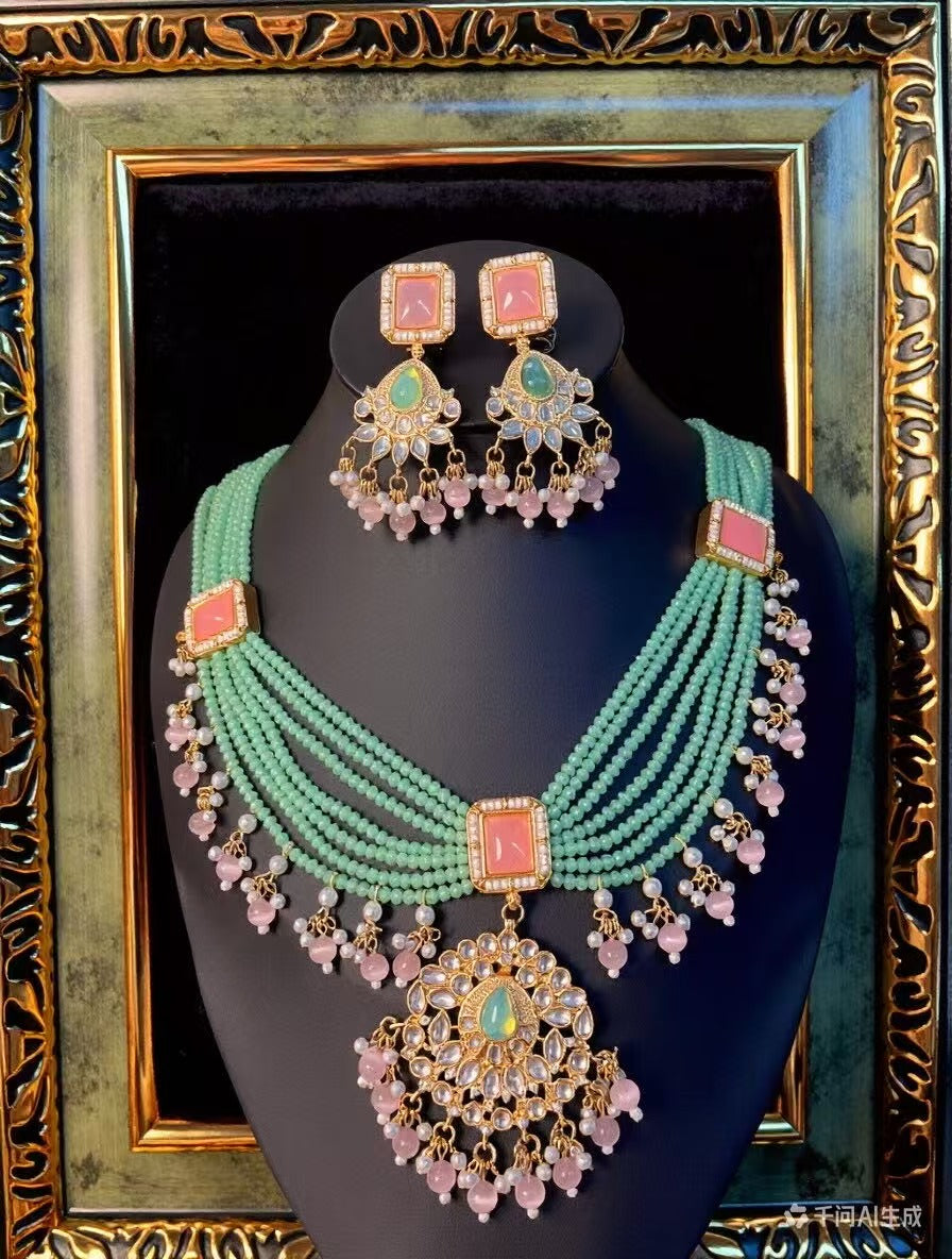 Exotic Maharani Suite|Handcrafted Multi-Strand Artisan Glass Jewelry Set