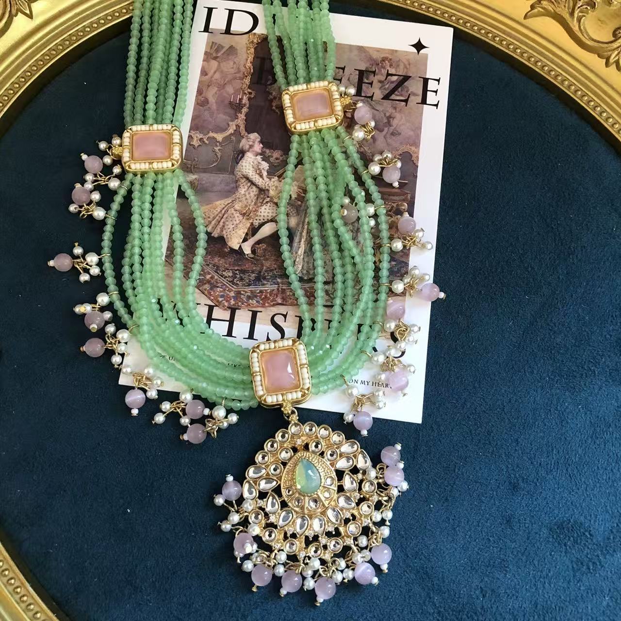 Exotic Maharani Suite|Handcrafted Multi-Strand Artisan Glass Jewelry Set