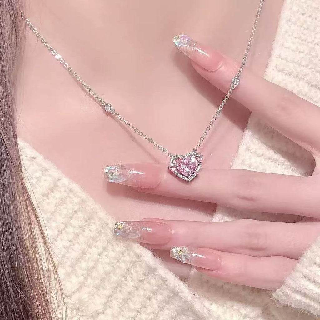 Pink Eternal Love Solid 925 Sterling Silver Heart Necklace Bracelet