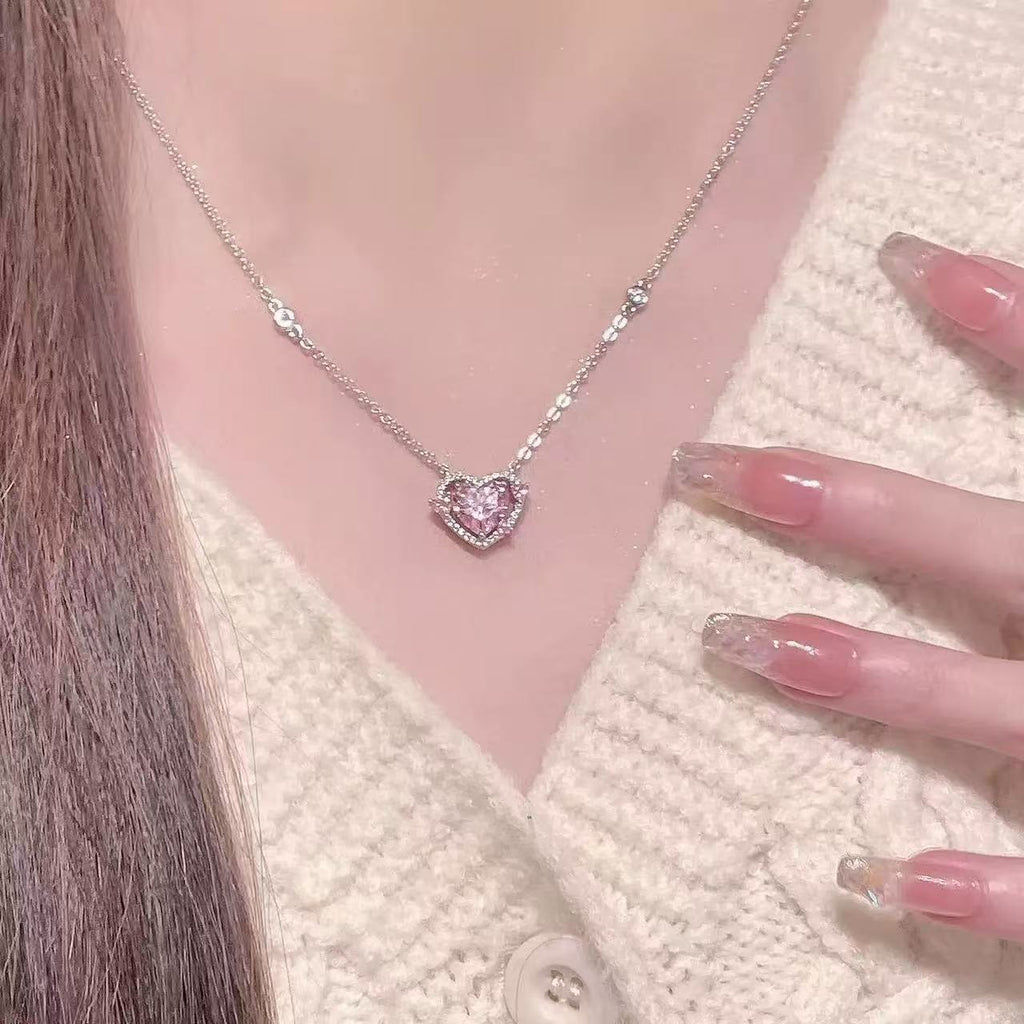 Pink Eternal Love Solid 925 Sterling Silver Heart Necklace Bracelet