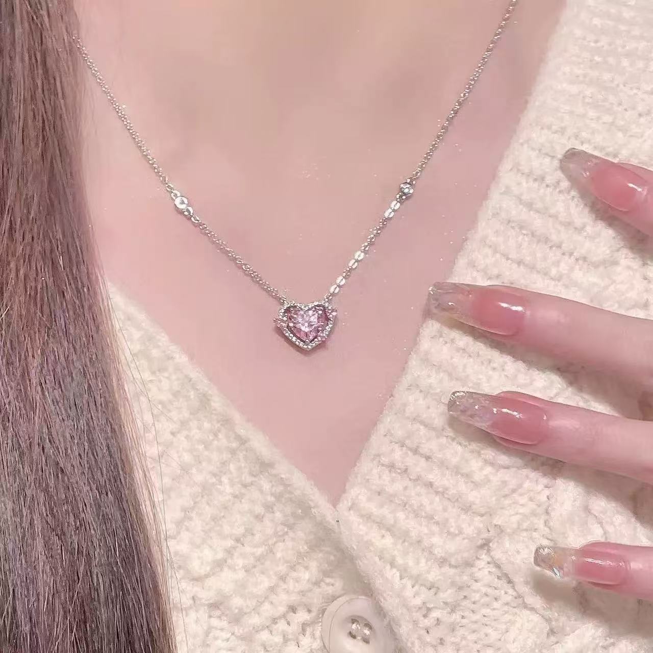 Pink Eternal Love Solid 925 Sterling Silver Heart Necklace Bracelet