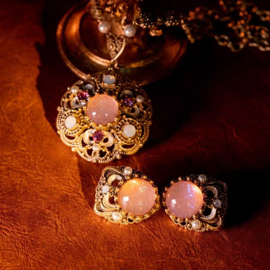 Rose Heirloom Antique Victorian Filigree Jewelry Suite