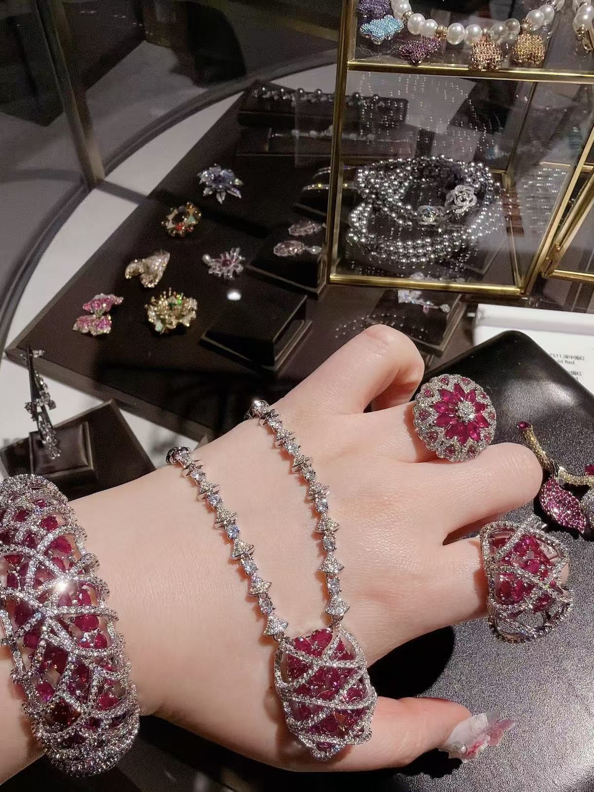 Art Deco Ruby Crimson Gala Set|Majestic 18K Gold Plated Statement Jewelry
