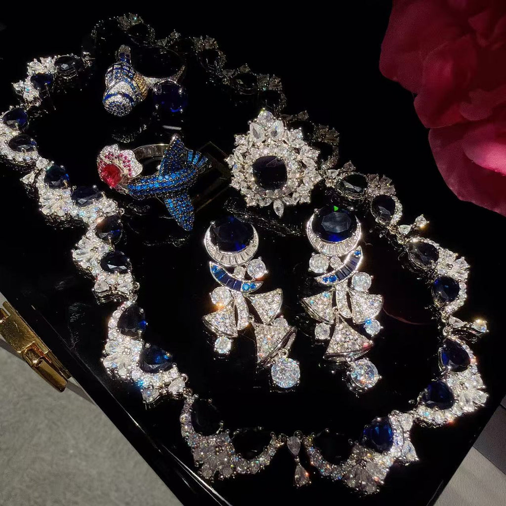 Royal Sapphire Jewelry Set | Majestic Pear-Cut Necklace & Earrings