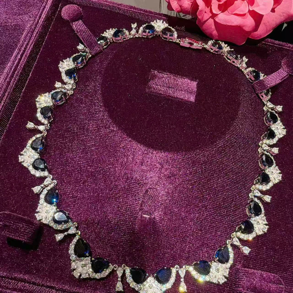 Royal Sapphire Jewelry Set | Majestic Pear-Cut Necklace & Earrings