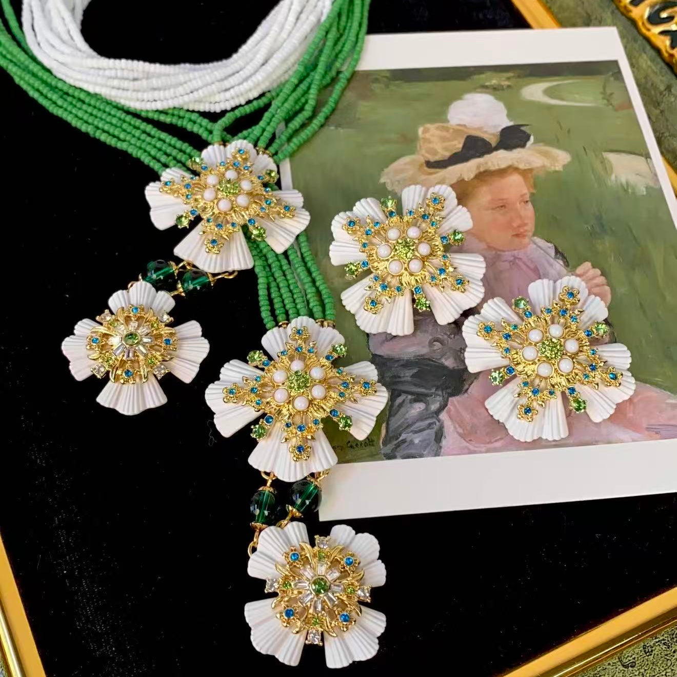 Monet Garden Floral Jewelry Set|White Blossom Spring Collection