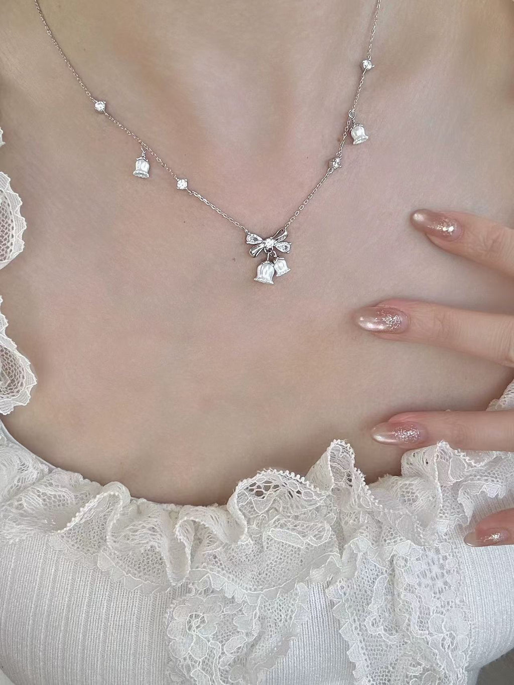 925 Sterling Silver Lily of the Valley Necklace & Earrings Set