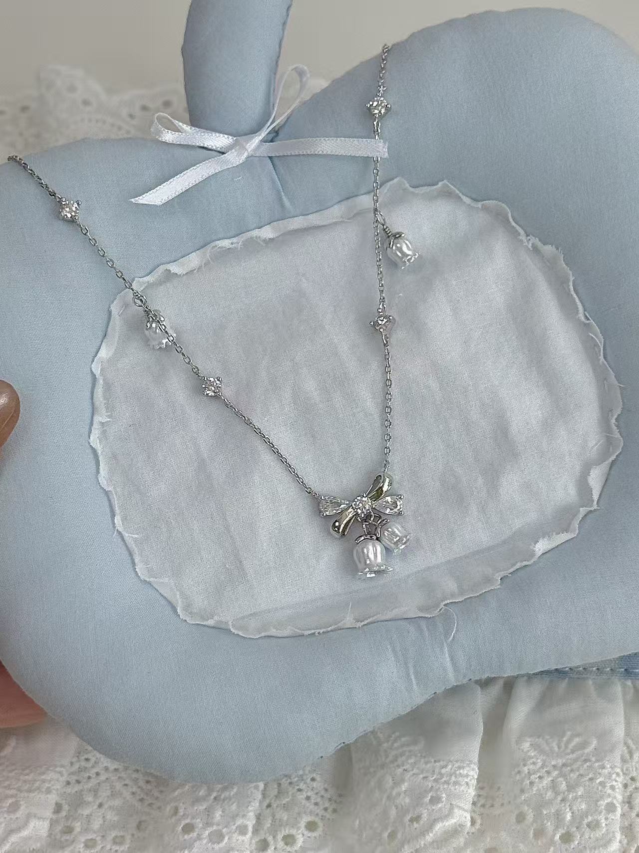 925 Sterling Silver Lily of the Valley Necklace & Earrings Set