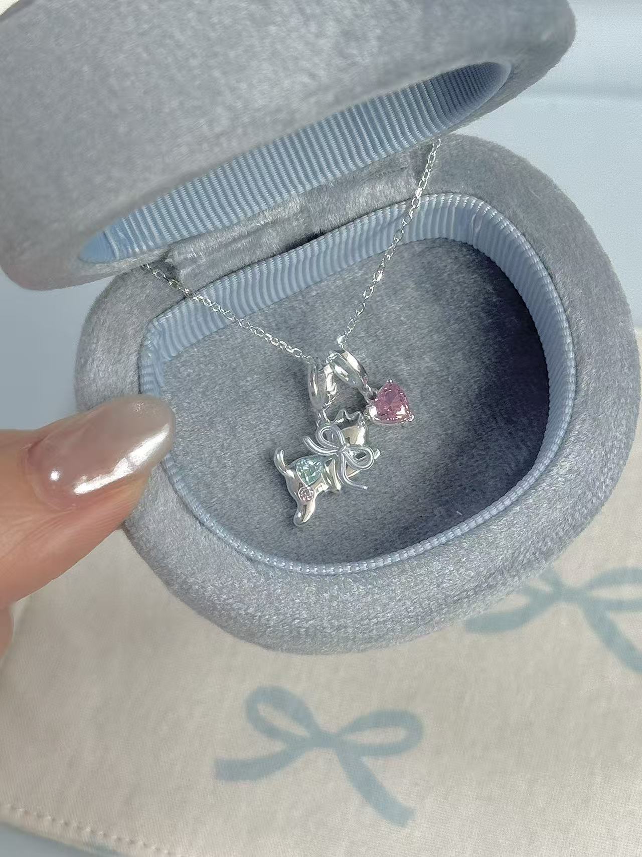 925 Sterling Silver Sweetheart Kitty Jewelry Set