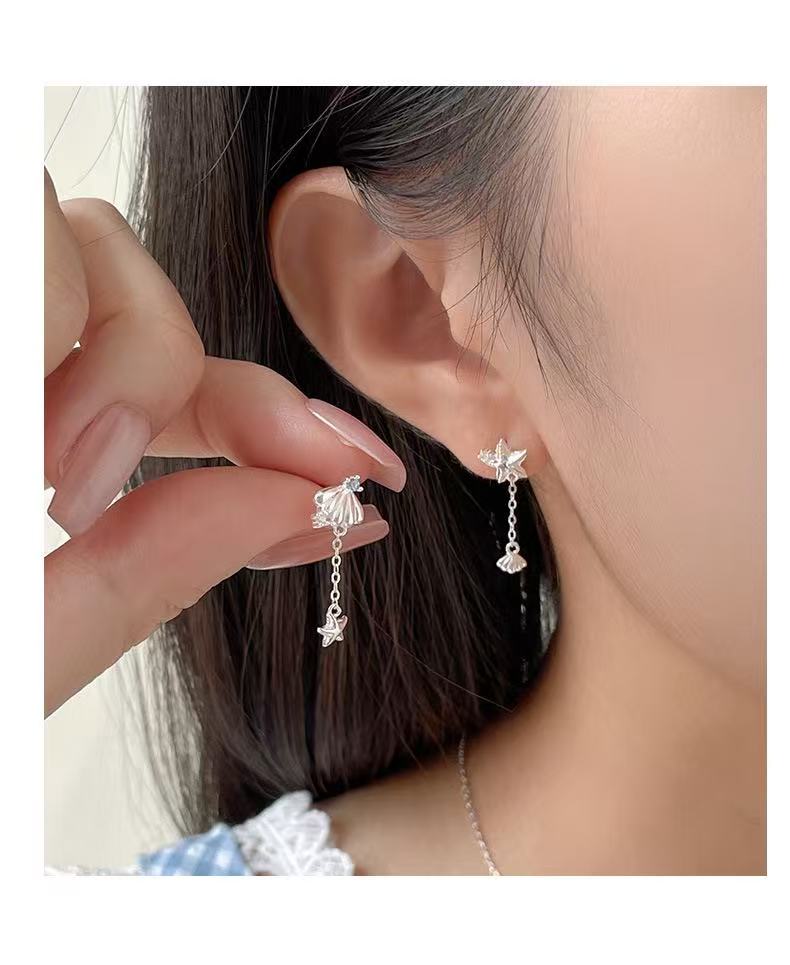 S999 Fine Silver Coastal Starfish Shell Jewelry Set