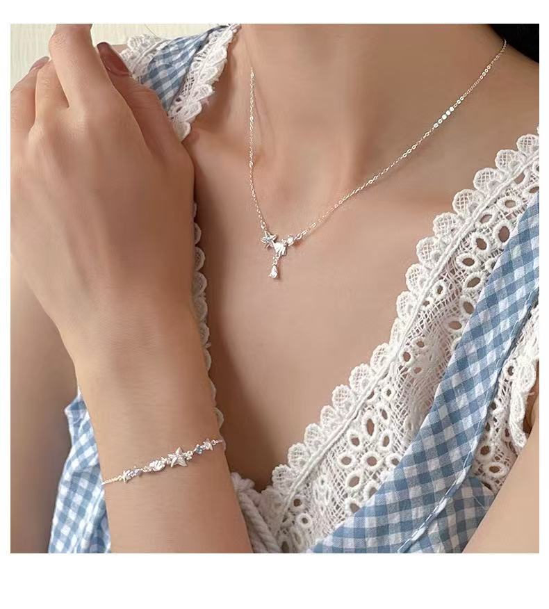 S999 Fine Silver Coastal Starfish Shell Jewelry Set