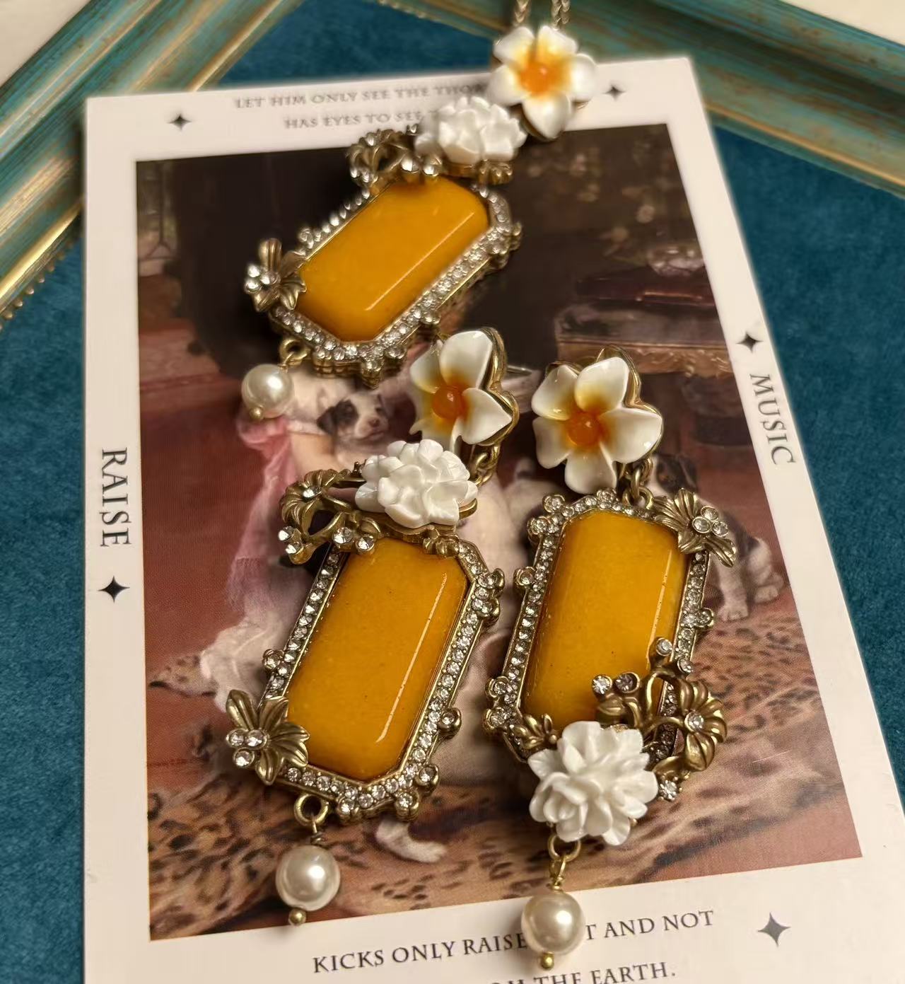 Vintage Plumeria Bloom Enamel Jewelry Set